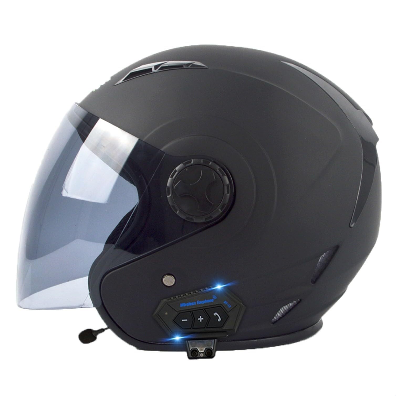 Motorradhelm Bluetooth Jethelm 3/4 Helm,ECE Zertifizierung Motorrad Integrierter Bluetooth-Helm Jet Scooter Helm Rollerhelm Jet-Helm Herren Damen mit Visier Herren Damen(11,M(57~58CM)) von VVPEC