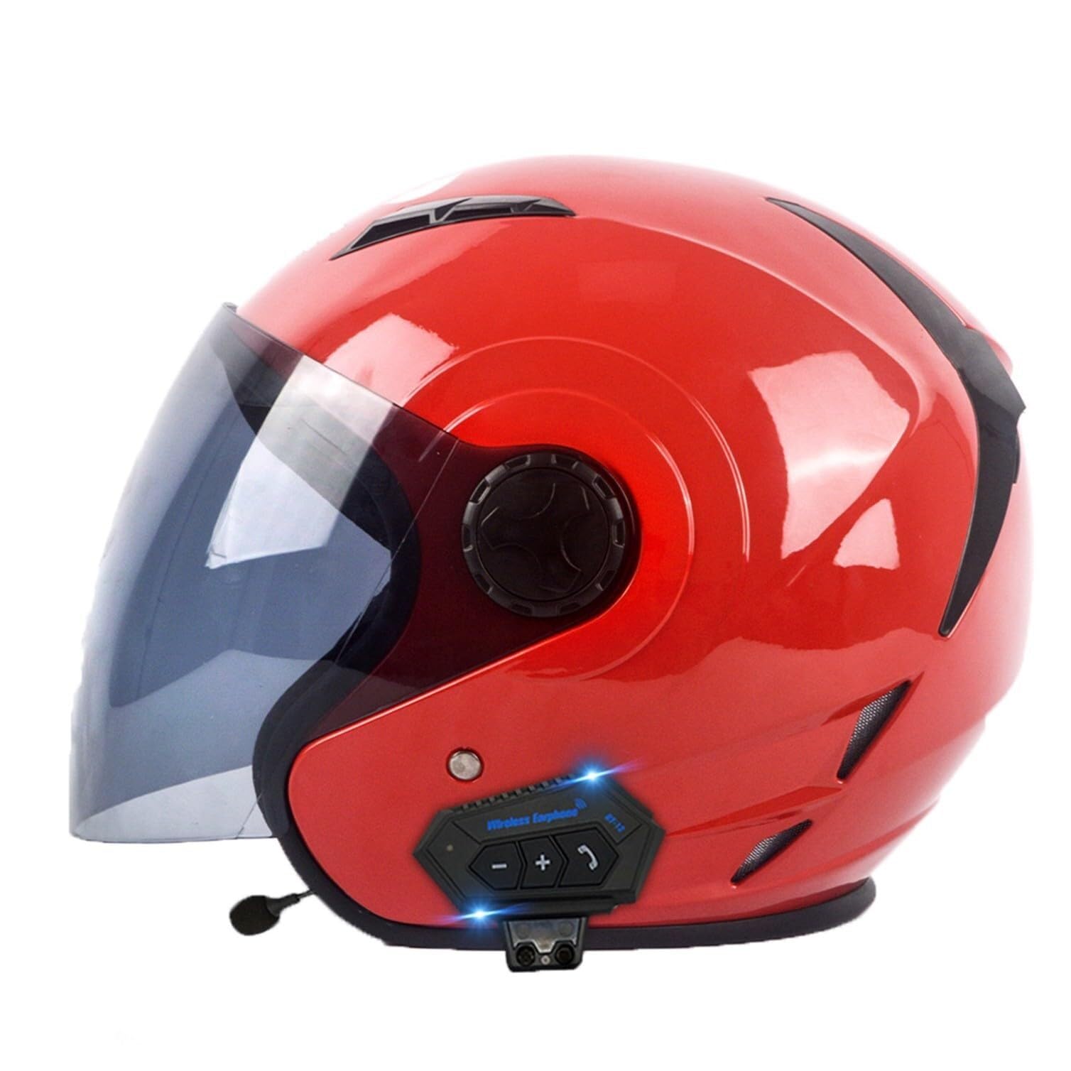 Motorradhelm Bluetooth Jethelm 3/4 Helm,ECE Zertifizierung Motorrad Integrierter Bluetooth-Helm Jet Scooter Helm Rollerhelm Jet-Helm Herren Damen mit Visier Herren Damen(14,XL(61~62CM)) von VVPEC
