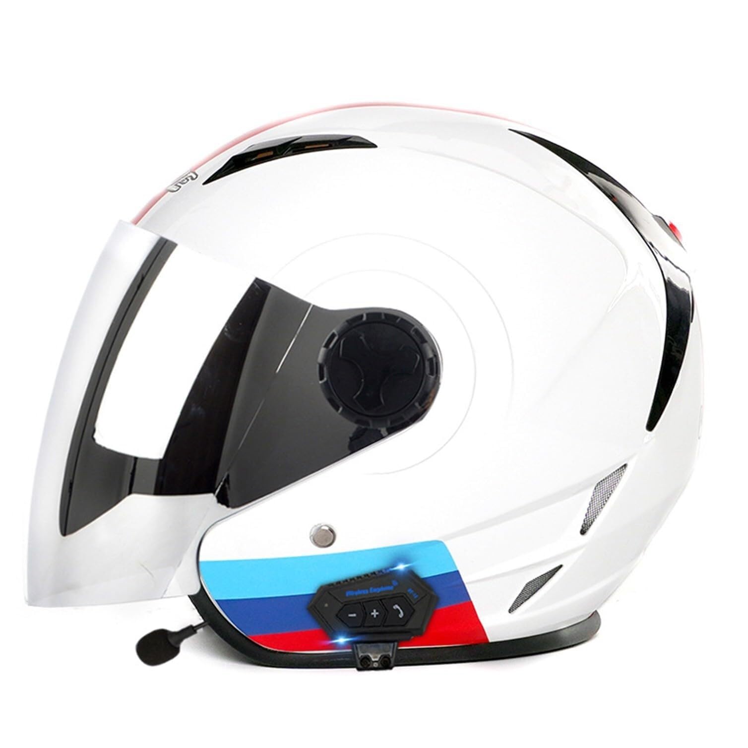 Motorradhelm Bluetooth Jethelm 3/4 Helm,ECE Zertifizierung Motorrad Integrierter Bluetooth-Helm Jet Scooter Helm Rollerhelm Jet-Helm Herren Damen mit Visier Herren Damen(8,M(57~58CM)) von VVPEC