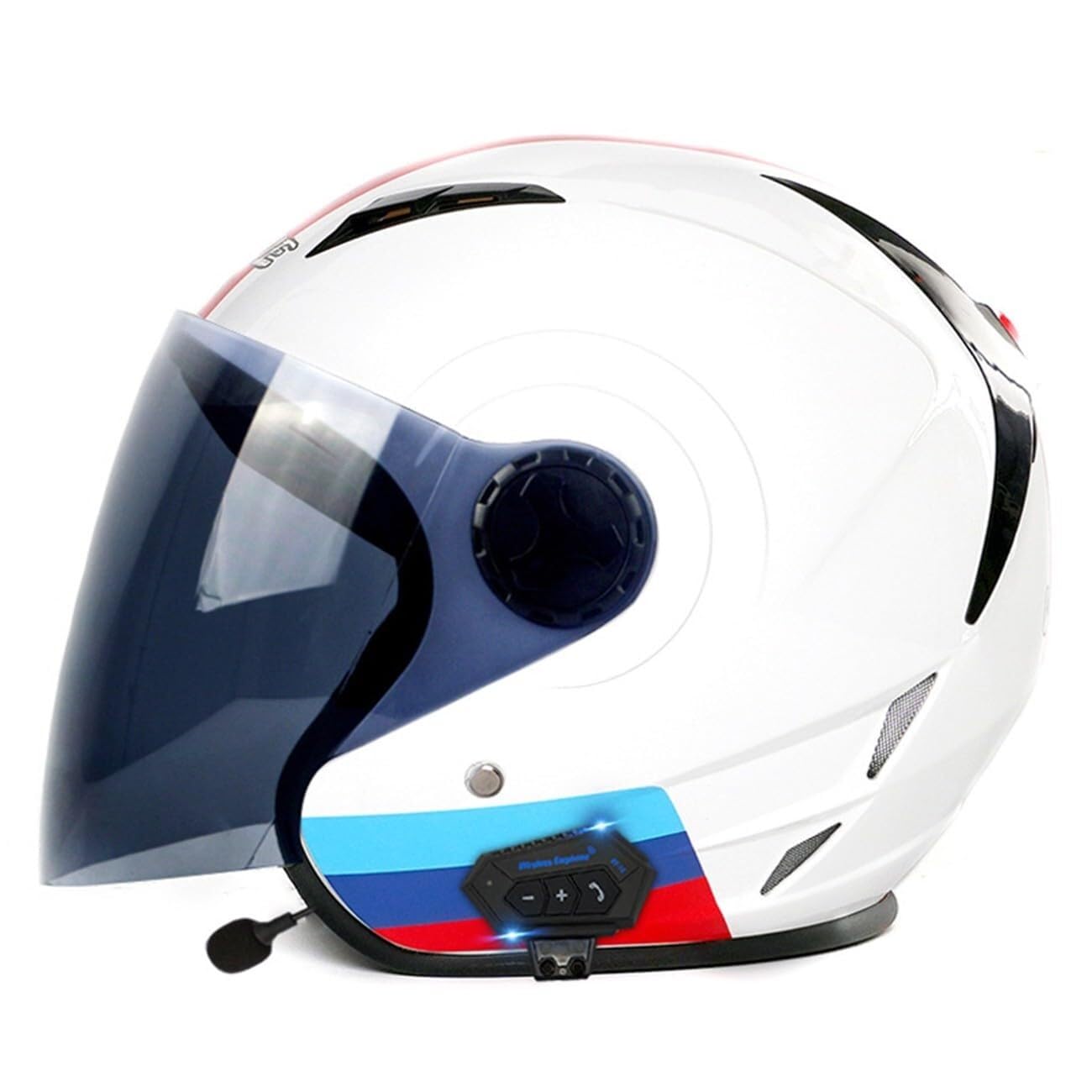Motorradhelm mit Bluetooth Herren Damen ECE-zertifizierter Motorrad Jethelme Integrierter Bluetooth-Helm mit Visier Rollerhelm Scooterhelm(13,M=57~58CM) von VVPEC