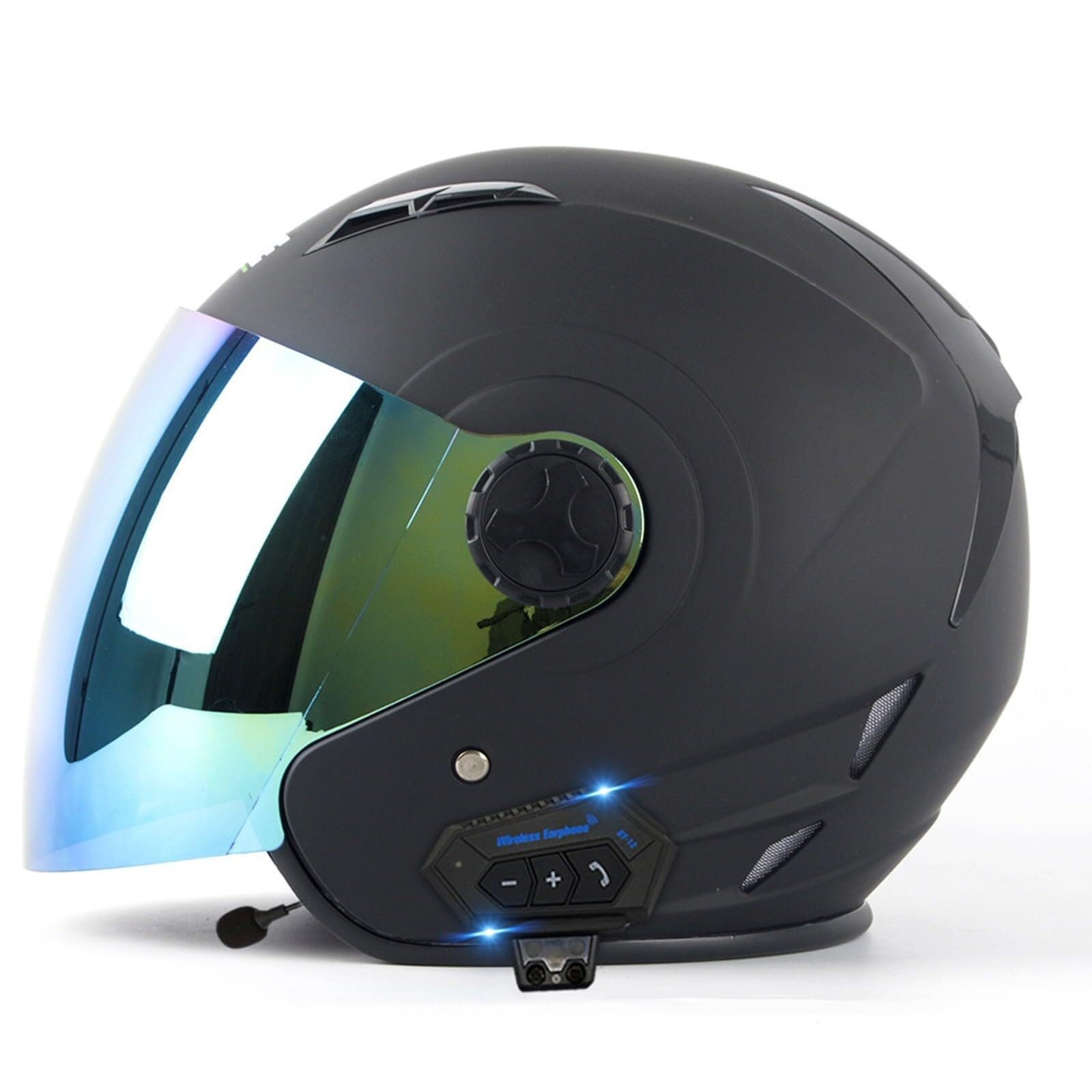 Motorradhelm mit Bluetooth Herren Damen ECE-zertifizierter Motorrad Jethelme Integrierter Bluetooth-Helm mit Visier Rollerhelm Scooterhelm(3,XL(61~62CM)) von VVPEC