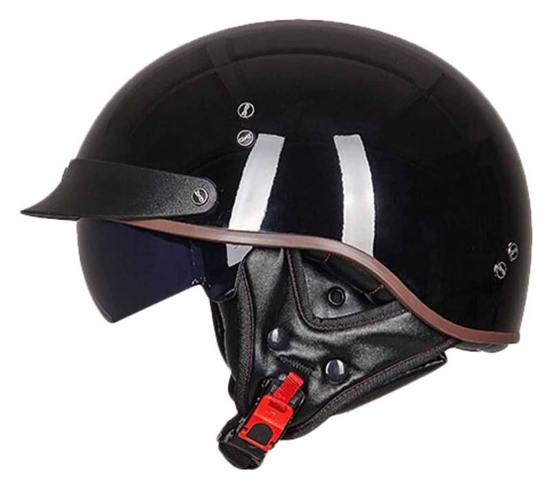 Retro Oldtimer Halbschale Jet-Helm Halbschalenhelm Mit ECE Genehmigt Brain-Cap Halbschale Roller-Helm mit Visier Scooter-Helm Chopper Helm Moped Helm Retro für Erwachsene Herren Damen ( Color : A , Si von VVPEC