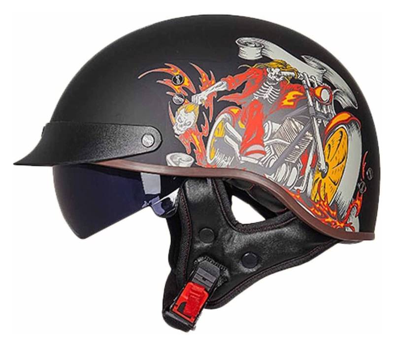 Retro Oldtimer Halbschale Jet-Helm Halbschalenhelm Mit ECE Genehmigt Brain-Cap Halbschale Roller-Helm mit Visier Scooter-Helm Chopper Helm Moped Helm Retro für Erwachsene Herren Damen ( Color : H , Si von VVPEC