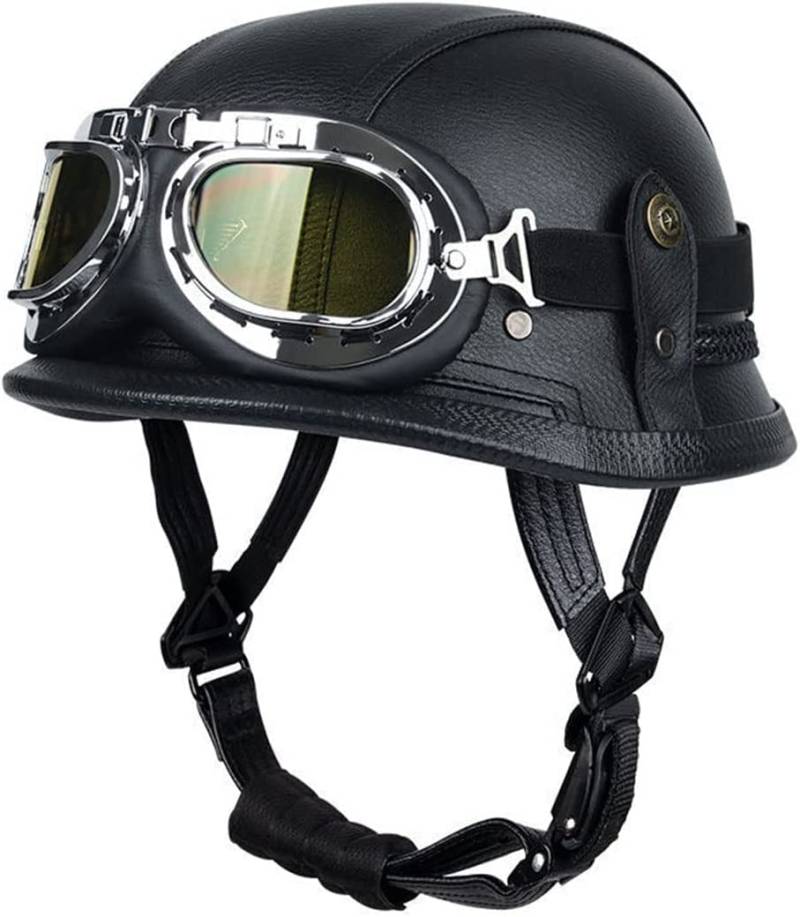 Retro Oldtimer Halbschale Jet-Helm mit Brille Motorrad-Helm Brain-Cap,DOT/ECE-Zulassung Roller-Helm Scooter-Helm Retro Motorrad Half Helm Herren Damen ( Color : 2 , Size : L(59~60cm) ) von VVPEC