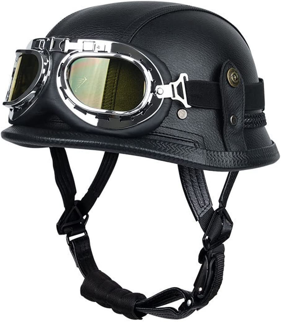 Retro Oldtimer Halbschale Jet-Helm mit Brille Motorrad-Helm Brain-Cap,DOT/ECE-Zulassung Roller-Helm Scooter-Helm Retro Motorrad Half Helm Herren Damen ( Color : 2 , Size : XL(61~62cm) ) von VVPEC