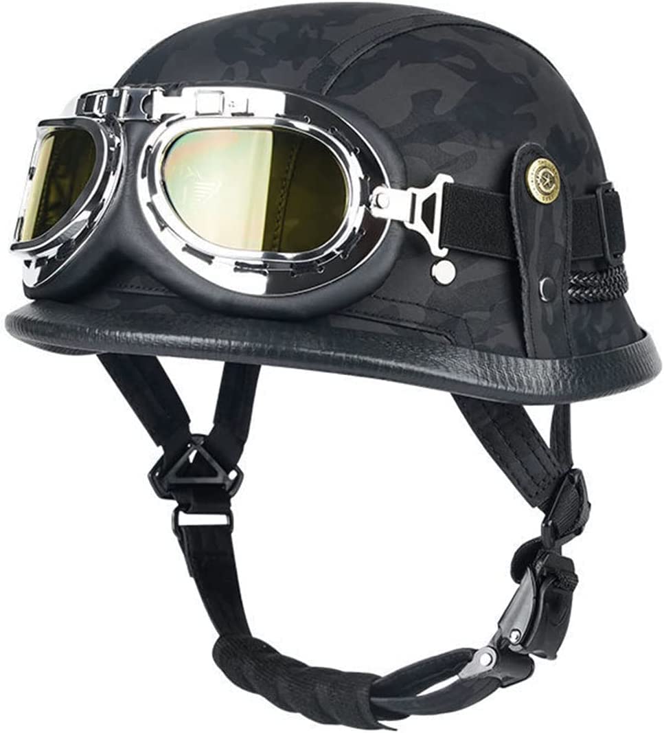 Retro Oldtimer Halbschale Jet-Helm mit Brille Motorrad-Helm Brain-Cap,DOT/ECE-Zulassung Roller-Helm Scooter-Helm Retro Motorrad Half Helm Herren Damen ( Color : 3 , Size : XL(61~62cm) ) von VVPEC