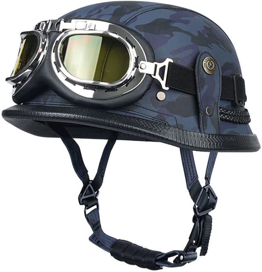 Retro Oldtimer Halbschale Jet-Helm mit Brille Motorrad-Helm Brain-Cap,DOT/ECE-Zulassung Roller-Helm Scooter-Helm Retro Motorrad Half Helm Herren Damen ( Color : 4 , Size : M(57~58cm) ) von VVPEC