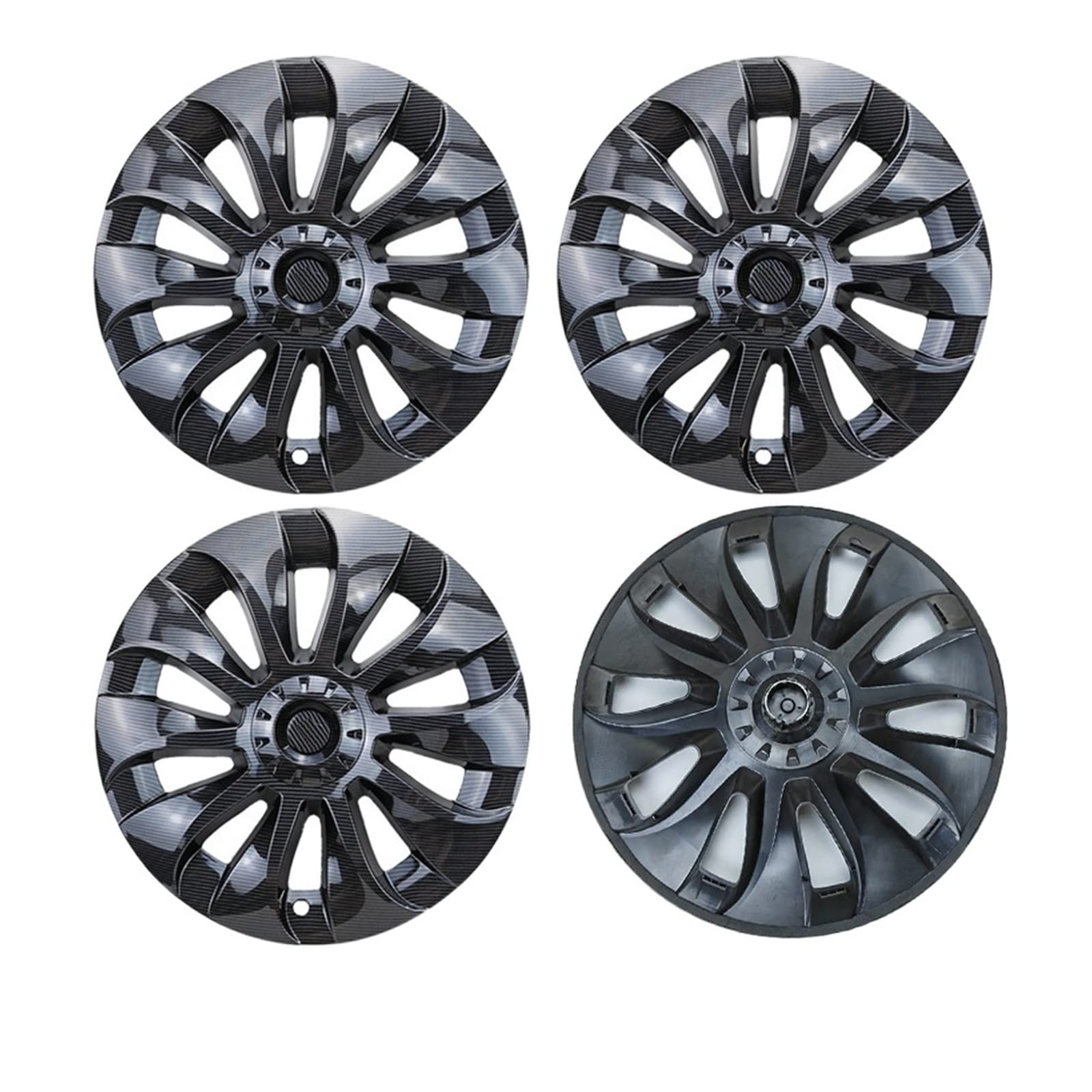 4pcs Kompatibel mit Tesla Modell Y Nabenkapsel Original Autowechsel Radkapsel 20 Zoll Automobil Navkap komplette Abdeckung Zubehör 2021 2022(4PCS Carbon Black) von VWAUGDKPS