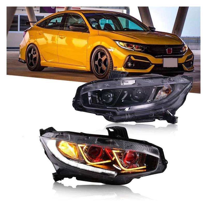 Headlight Compatible With Civic 2016-2021 10th Gen Sedan Hatchback Type R Sport EX FK7/8 Halo Dual Lens DRL Demon Eye von VWAUGDKPS