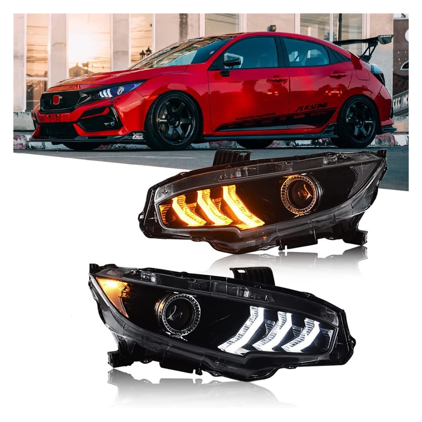 Headlights Assembly 10th Gen Sedan Hatchback Type R Sport EX Hatch FK7 FK8 Startup Front Lamps Compatible With Civic 2016-2021 von VWAUGDKPS