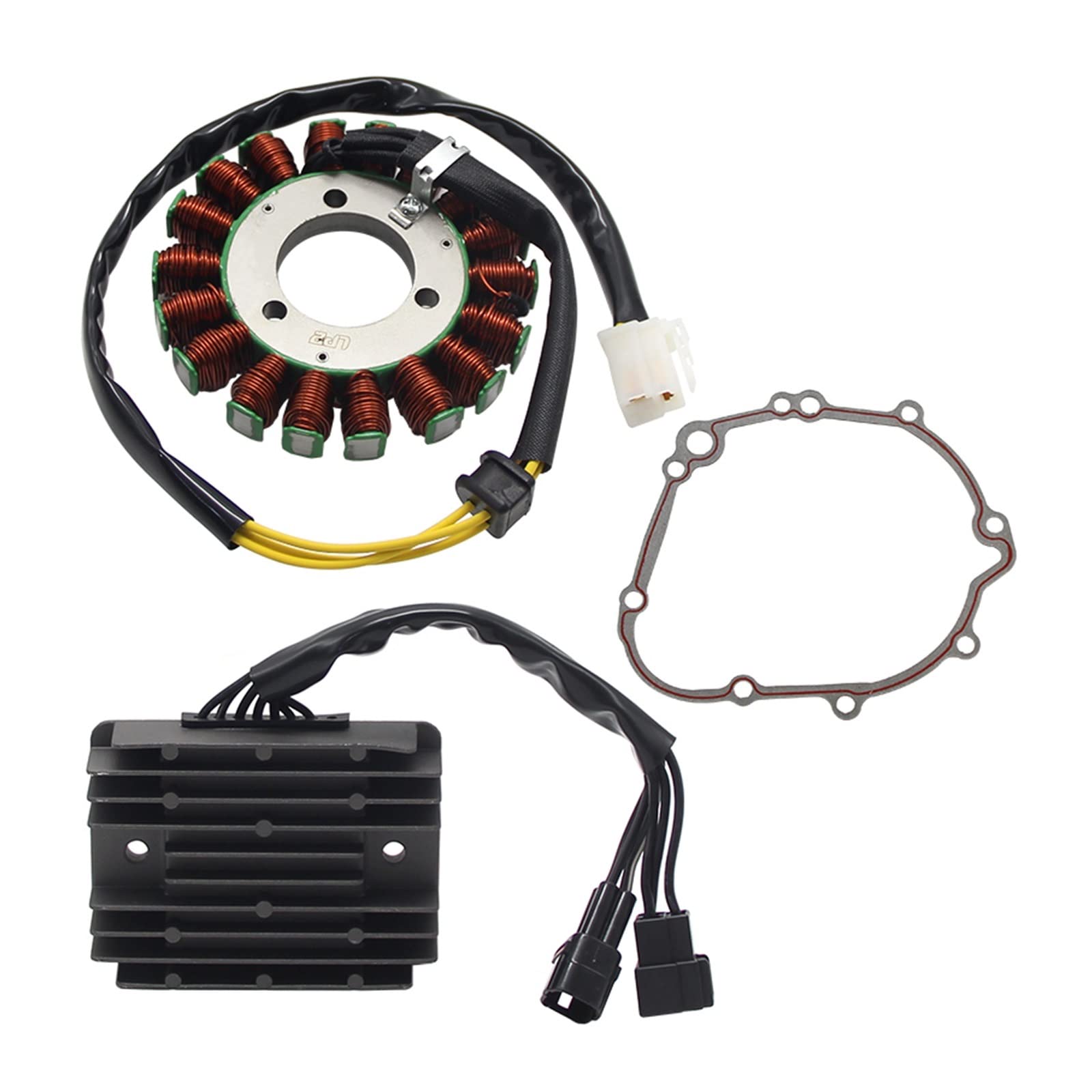 Motorrad Magneto Stator Spule+Spannungsregler Auslöser+Kupplungsmotor Abdeckung Gask Kompatibel mit Suzuki GSXR750 32800-47H00 11483-01H00 von VWAUGDKPS