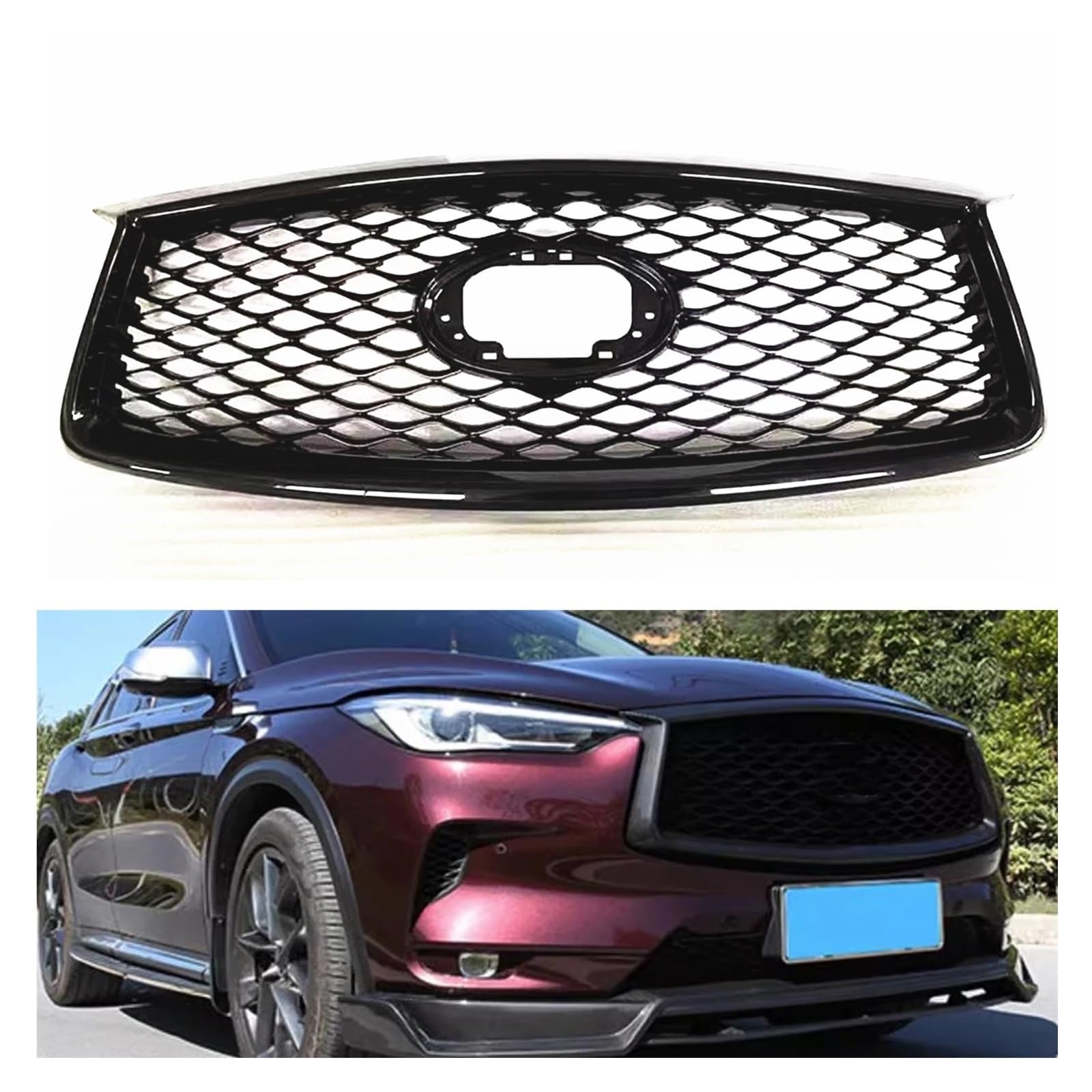 Kompatibel for Infiniti QX50 2019 2020 2021 2022 2023 4-Türer Kühlergrill Grill Waben Stil Schwarz Auto Oberen Stoßfänger Haube Mesh Grid Kit von VWUEWJE