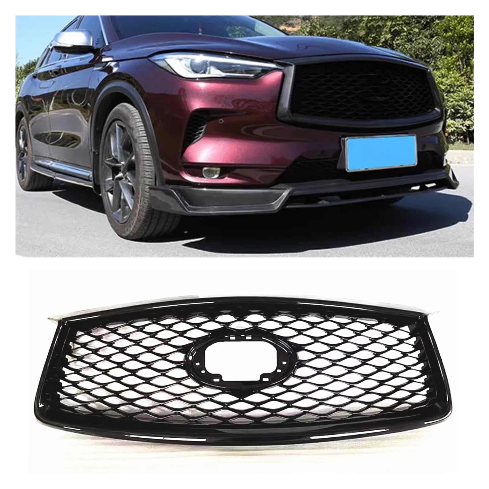 Kompatibel for Infiniti QX50 2019 2020 2021 2022 2023 4-Türer Kühlergrill Racing Grills Waben Stil Schwarz Oberen Stoßstange Haube Mesh Grid von VWUEWJE