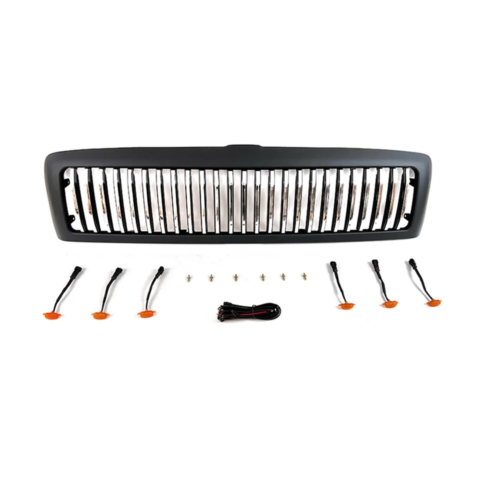 Modifizierter Kühlergrill for Dodge Ram 1500 1994-2002, Kühlergrillabdeckung, Renngrill, Haubengitter, Frontgrill, obere Stoßstangengitter(Chrome with Lights) von VWUEWJE