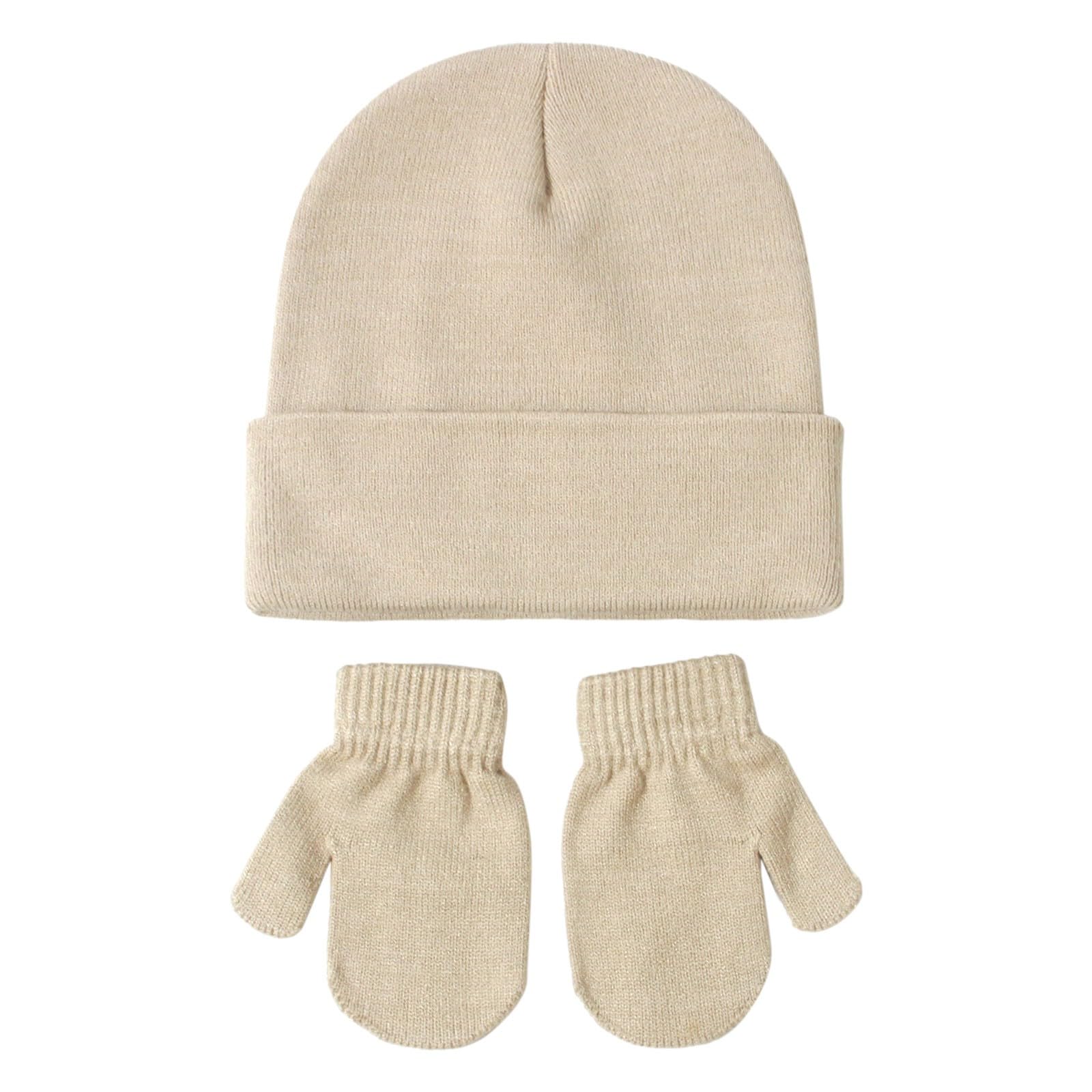 VYLYNL Set mit 6 Baby-Mützen und Fäustlingen, Set für Neugeborene, Neugeborene, Babys, Jungen, Mädchen, gestrickte Fäustlinge für Kinder (Beige, 2–5 Jahre) von VYLYNL