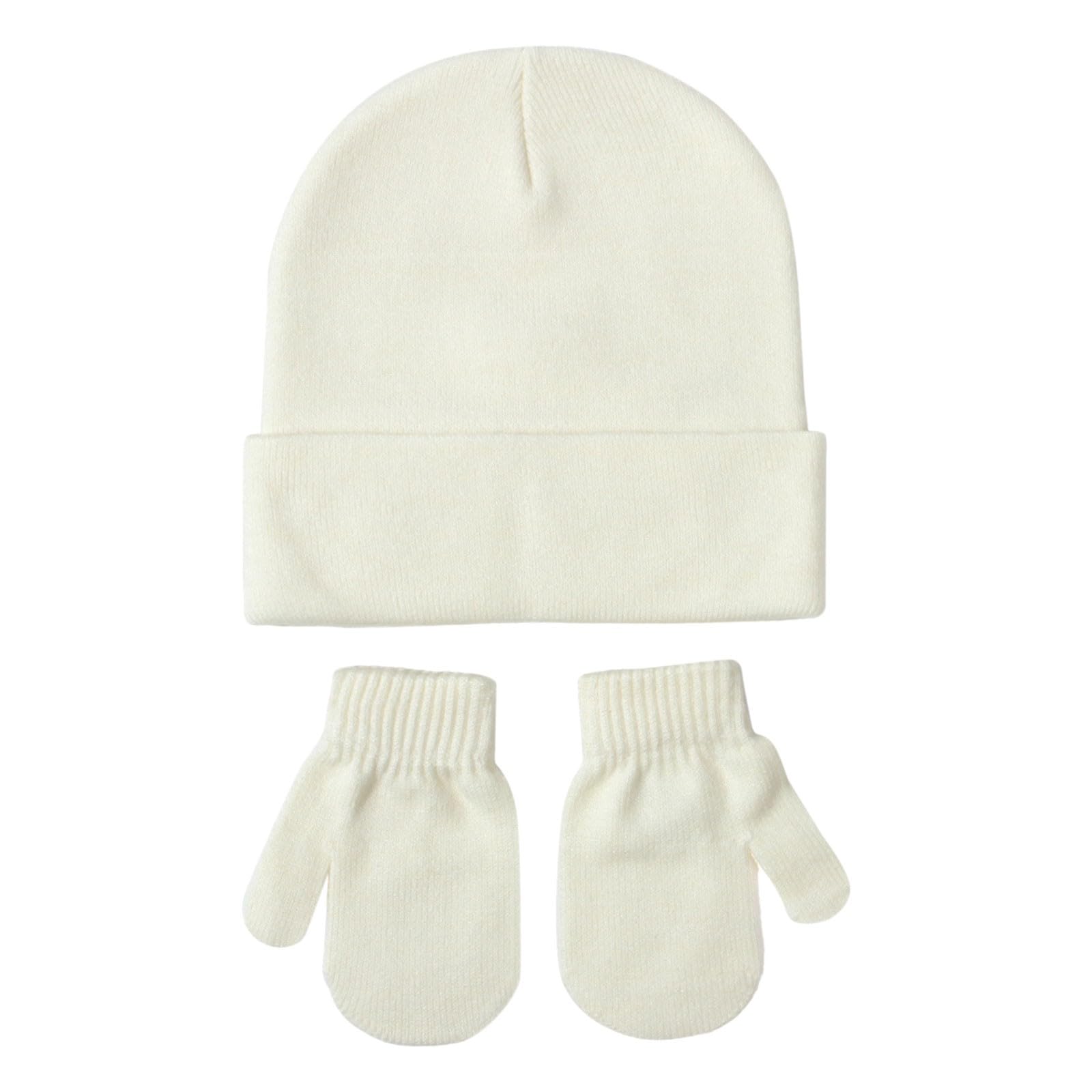 VYLYNL Set mit 6 Baby-Mützen und Fäustlingen, Set für Neugeborene, Neugeborene, Babys, Jungen, Mädchen, gestrickte Fäustlinge für Kinder (Weiß, 2–5 Jahre) von VYLYNL