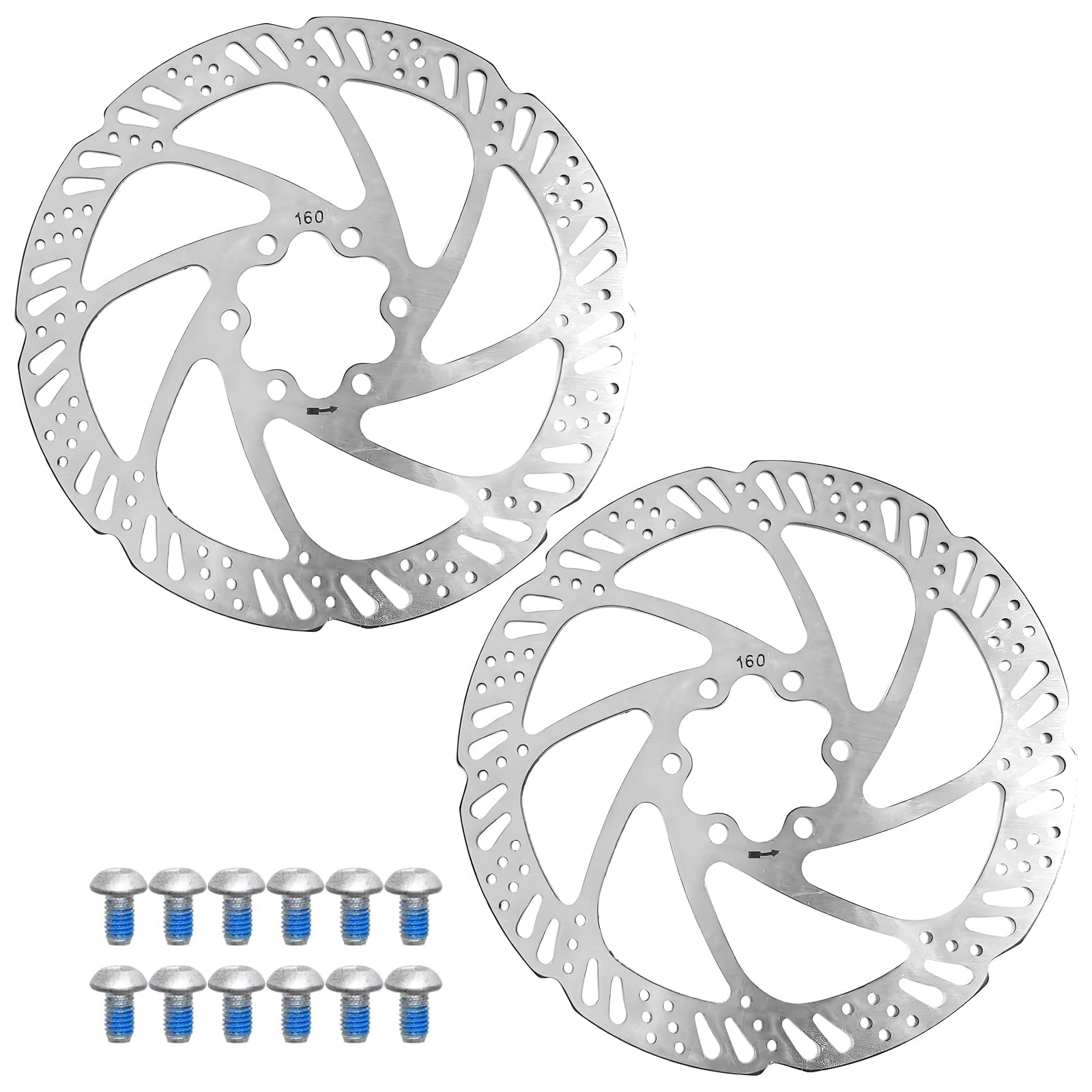 VZU 2 Stück 160mm Fahrrad Bremsscheibe Edelstahl, 6 Loch Bremsscheiben, Scheibenbremse Fahrrad mit Schrauben und Schraubenschlüssel für Mountainbike, Rennrad, BMX, MTB, Fahrräder von VZU