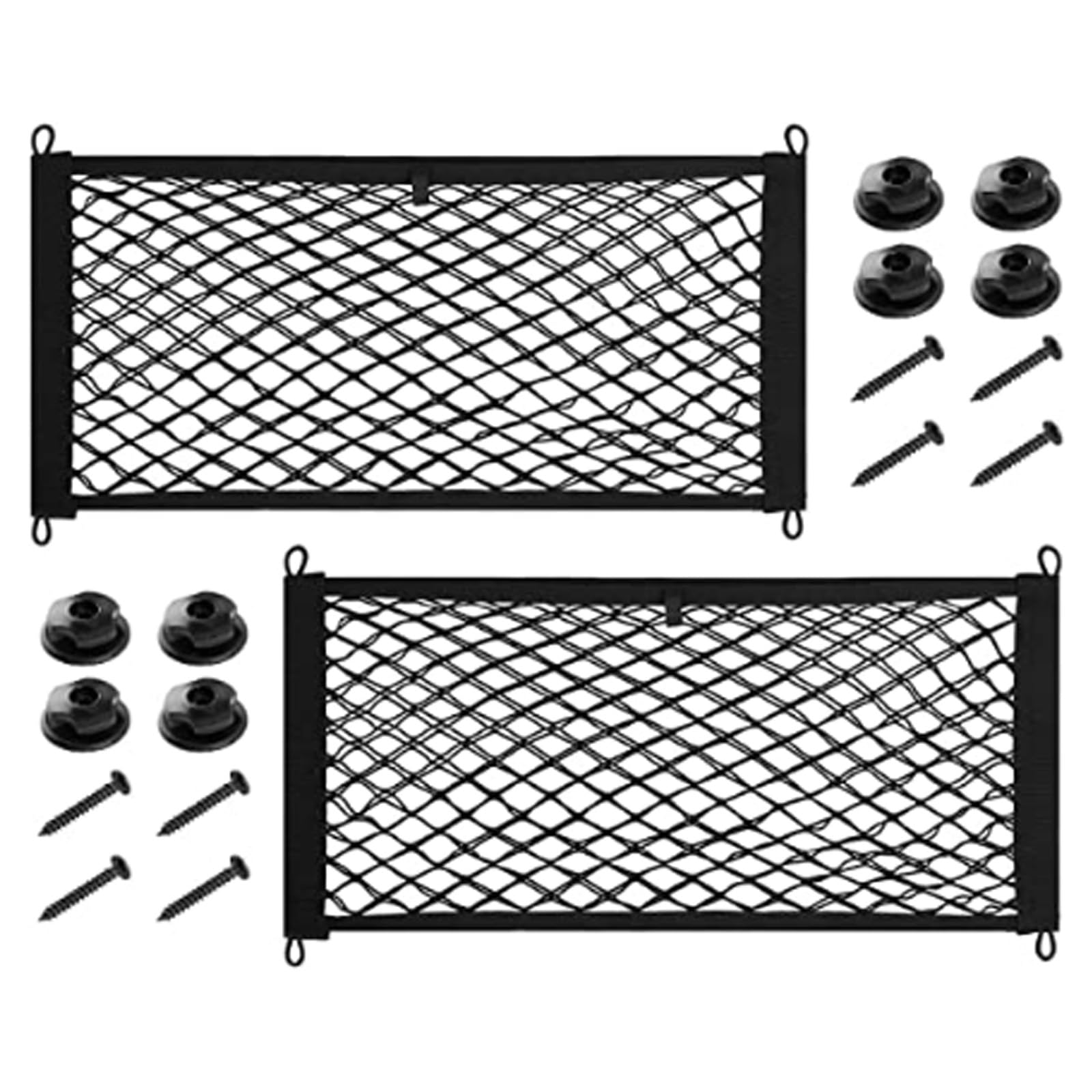 VZU 2 Stück 45cm x 25cm Einstellbar Gepäcknetz, Auto Kofferraum Gepäcknetz, mit 4 Befestigungsadapter und Schrauben, Elastisch Kofferraum Aufbewahrung Netz, für SUVs, Cars and Trucks von VZU