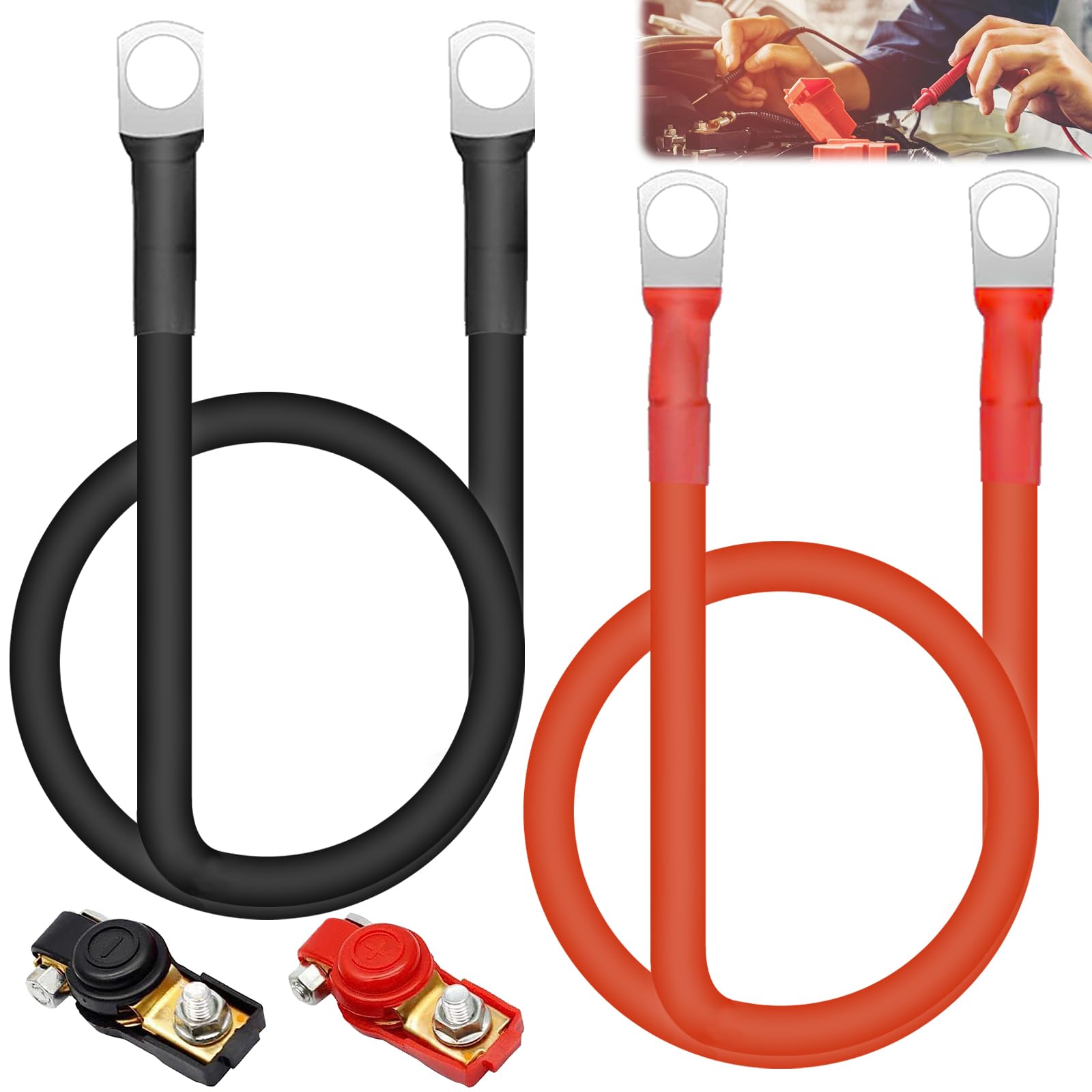 2 Stück Batteriekabel, 100cm 5AWG 16mm² Auto Batterie Kabel, 6V/12V/24V Rot und Schwarz Kupferkabel mit Ringklemmen, Kupfer Stromkabel geeignet für Auto, Motorrad, Solar Wohnmobil, Marine, LKW von Vaileal