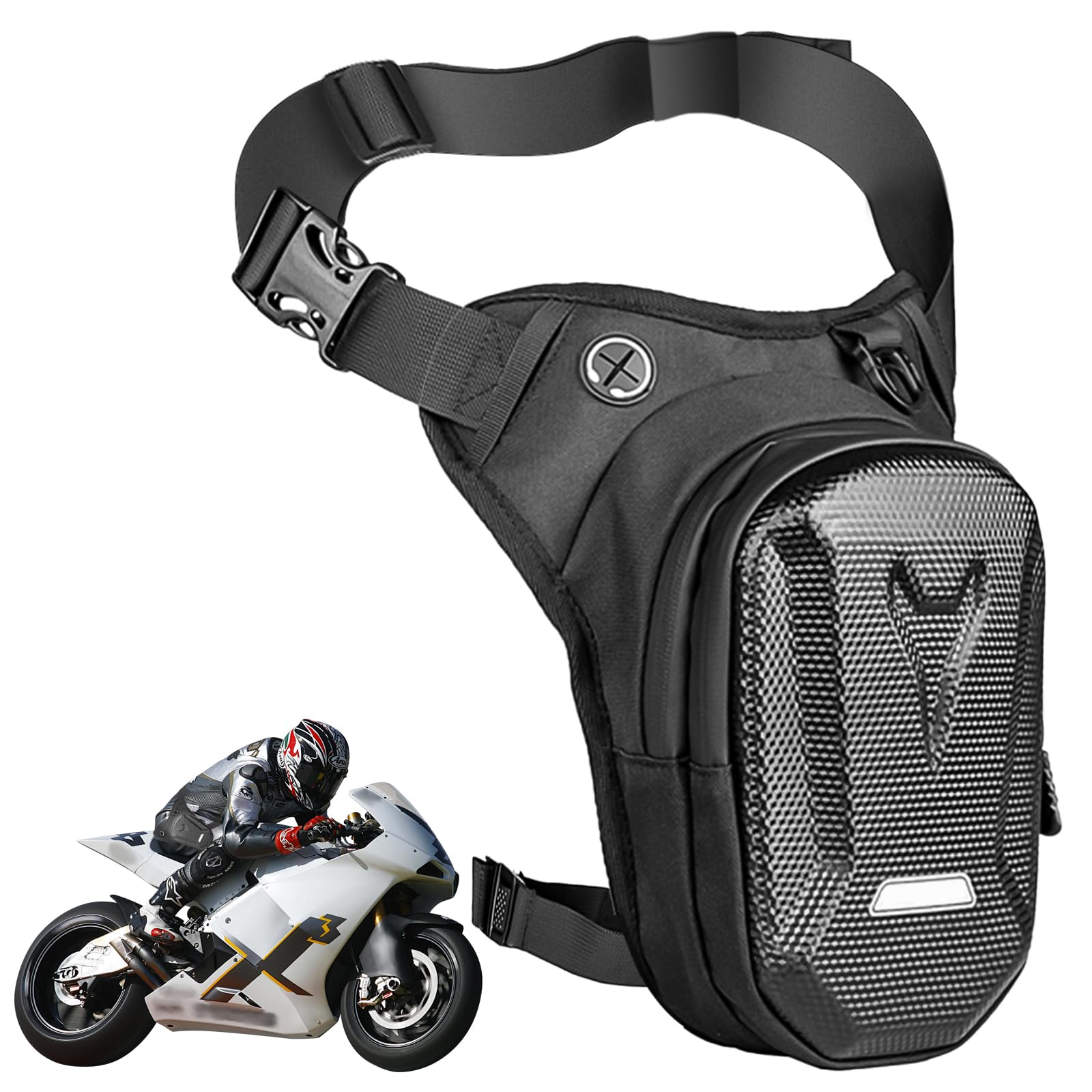 Beintasche Motorrad, wasserdichte Hartschalen Beintasche, Herren Damen Multitaschen Beinbeutel, Oberschenkeltasche Motorrad, Bauchtasche Motorrad, Beintasche für Wandern, Reiten, Angeln (Schwarz) von Vaileal