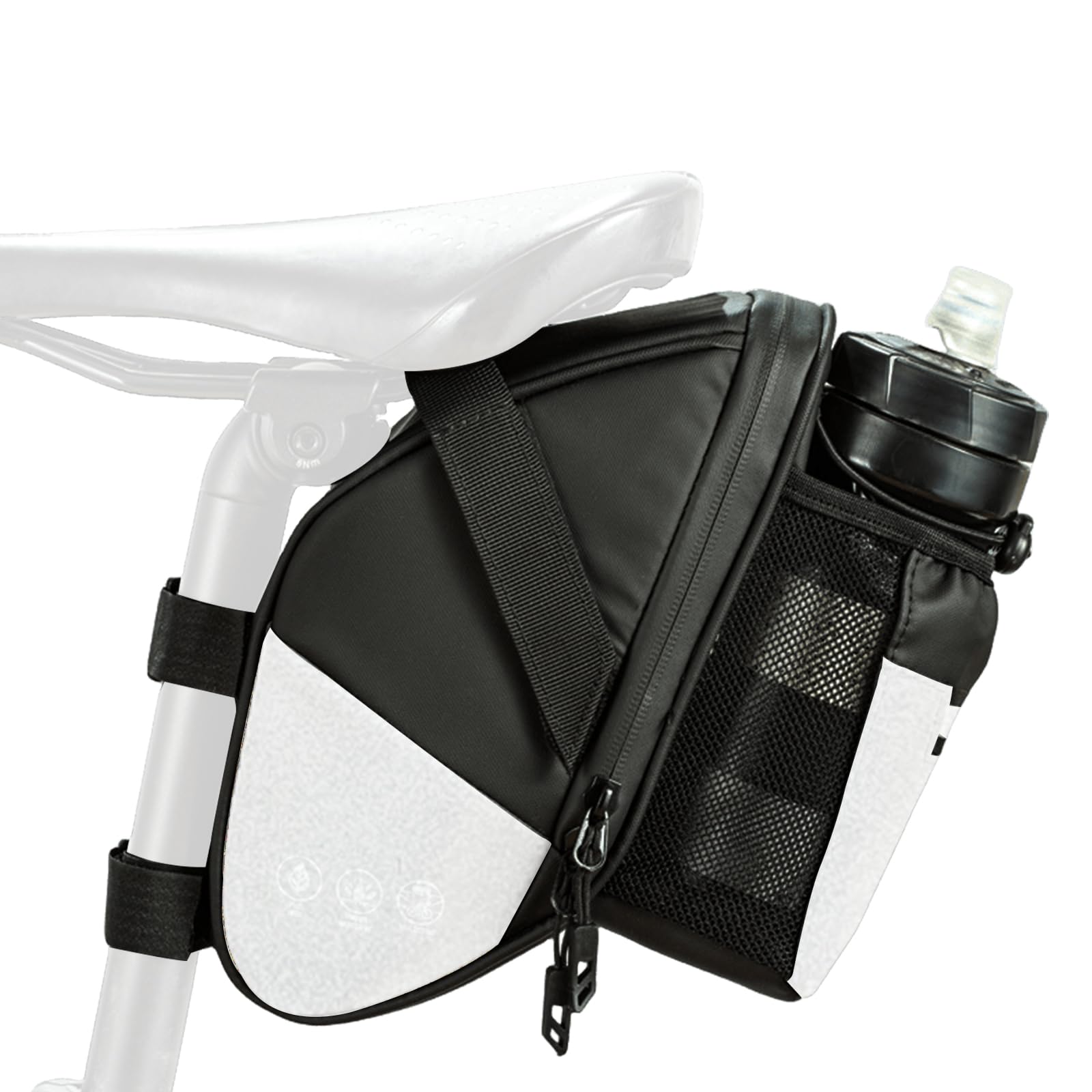 Fahrradsatteltasche Fahrradtasche, Reflektierend Fahrrad Satteltasche, 1,5L Fahrradsitztasche mit Flaschenhalter, Satteltasche mit Flaschenhalter, Wasserdichter Fahrrad Sattel Tasche (Schwarz) von Vaileal