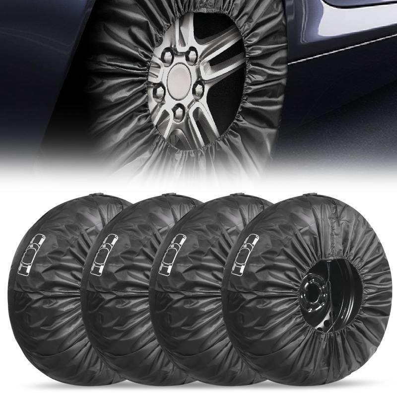 Vaileal 4 Stück Reifenabdeckung, Schwarz Leder Ersatzradabdeckung, Waterproof Staubdicht Car Tyre Protection Cover, Reserveradabdeckung, Wasserdicht Ersatzradabdeckungen für Auto Anhänger, Van von Vaileal