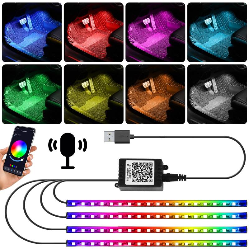 Vaileal Auto LED Innenbeleuchtung, Ambientebeleuchtung Auto, APP-Steuerung LED-Lichter für Auto, USB App Fernsteuerung RGB dekorative Lampen Innenraum Stimmung Beleuchtung Dekoration Lichter von Vaileal