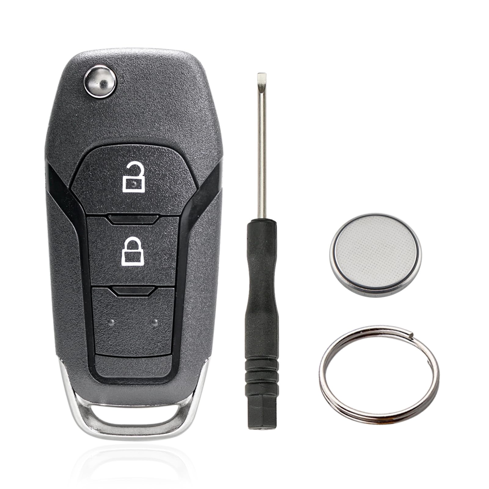 2 Tasten Fernbedienung Flip Schlüsselgehäuse Kompatibel für Ford F150 Ranger 2015-2017 (2 Tasten Mit Batterien) von Vailikey