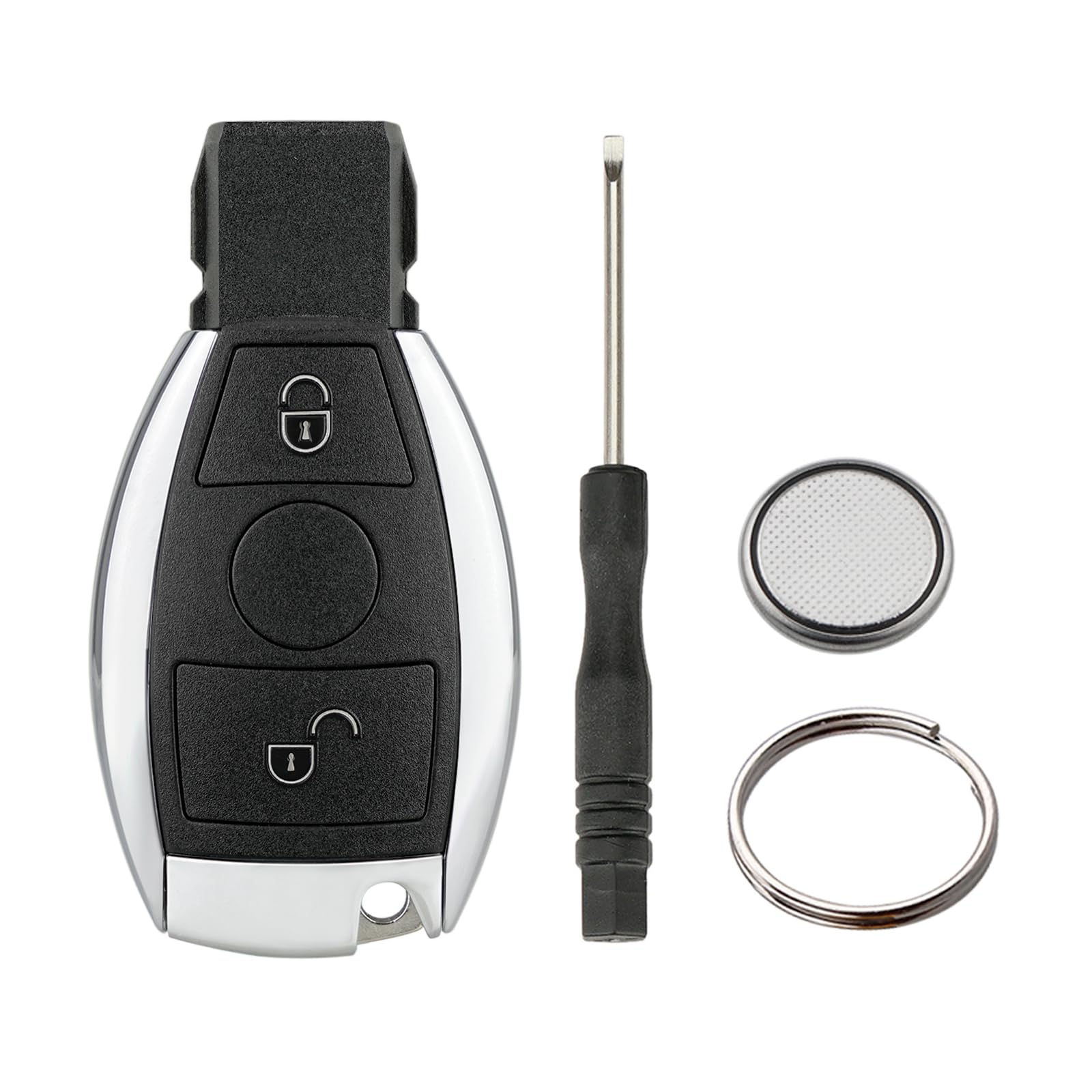2 Tasten Fernbedienung Schlüsselgehäuse Kompatibel für Mercedes Benz A B C E-Klasse W203 W204 W205 W210 W211 W212 W221 BGA After 2000 Jahr (2 Tasten Mit Batterien) von Vailikey