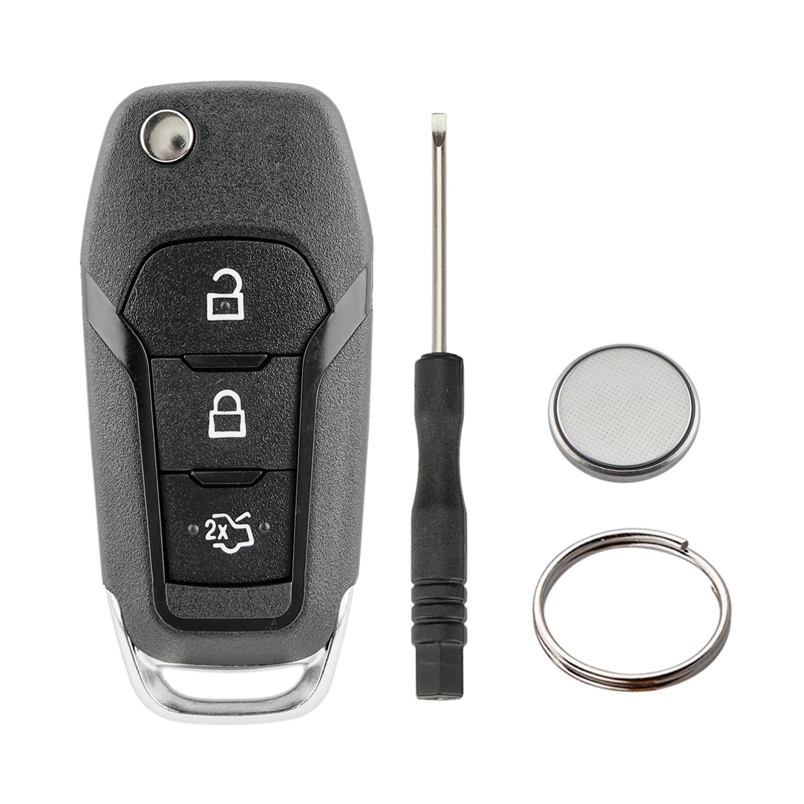 3 Tasten Fernbedienung Klapp Schlüsselgehäuse Kompatibel für Ford S-MAX Galaxy Mondeo MK2 MK7 Explorer Ranger (3 Tasten Mit Batterien) von Vailikey