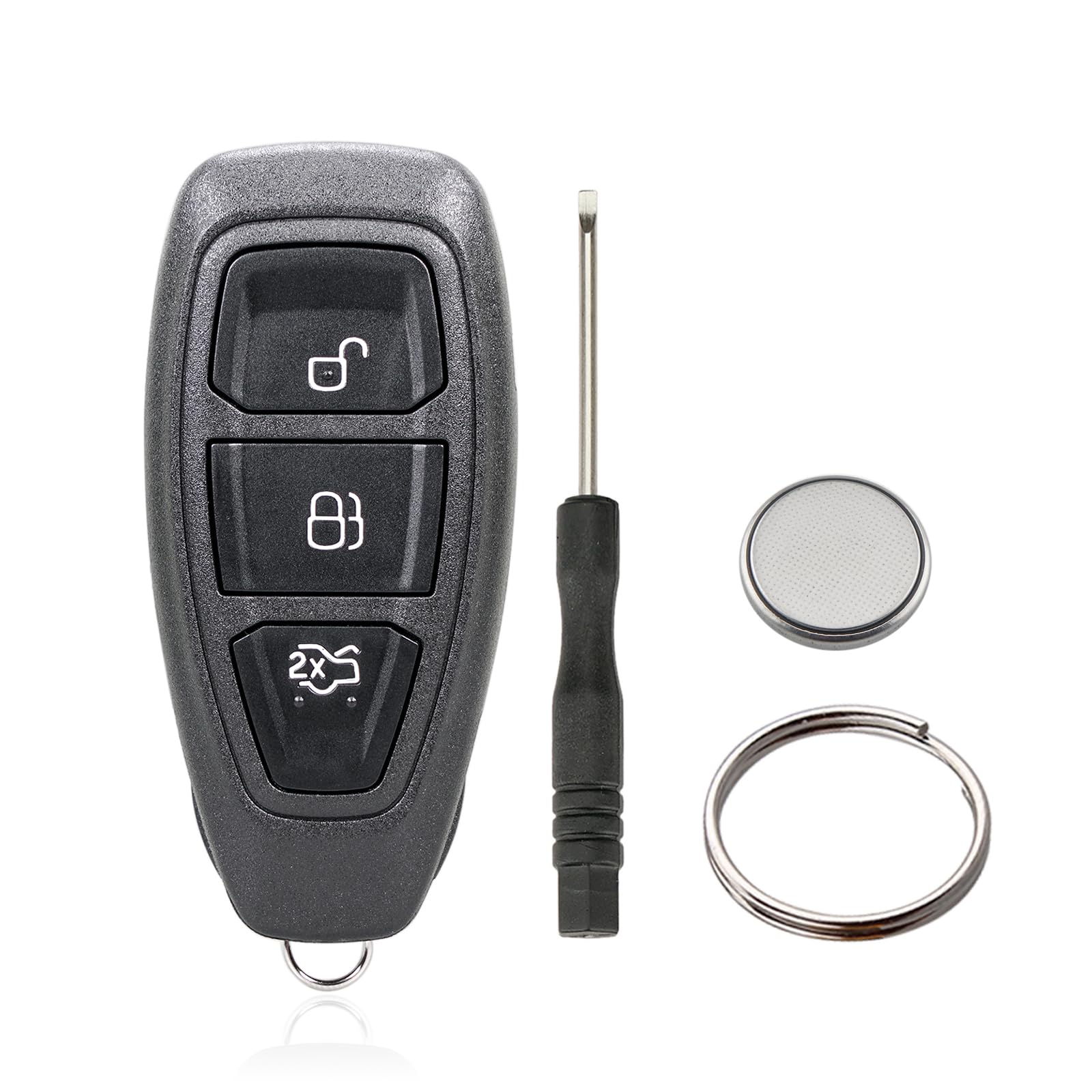 3 Tasten Schlüssel Fernbedienung Gehäuse für Ford Mondeo Fiesta Focus Kuga Ecosport Keyless (Mit Batterien) von Vailikey