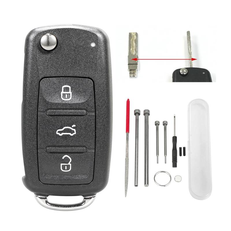 Für Volkswagen Schlüsselanhänger Gehäuse mit Stahl Pin Removal Tool Nadelfeile Für VW Jetta Golf Skoda Transporter Seat Octavia Polo B5 Leon Tiguan Touran Sharan MK6 Scirocco Jetta Passat Bettle (D) von Vailikey