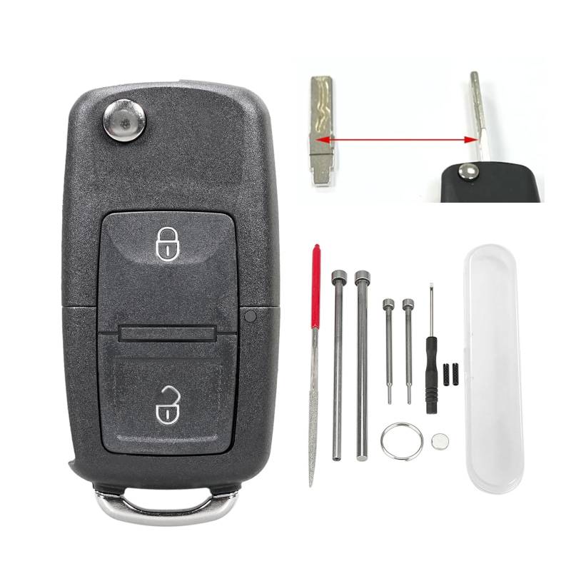 Für Volkswagen Schlüsselanhänger Gehäuse mit Stahl Pin Removal Tool Nadelfeile Für VW Jetta Golf Skoda Transporter Seat Octavia Polo B5 Leon Tiguan Touran Sharan MK6 Scirocco Jetta Passat Bettle (A) von Vailikey