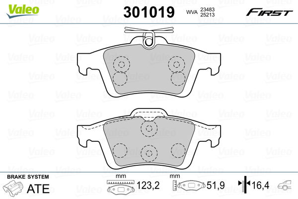 Bremsbelagsatz, Scheibenbremse Hinterachse Valeo 301019 von Valeo