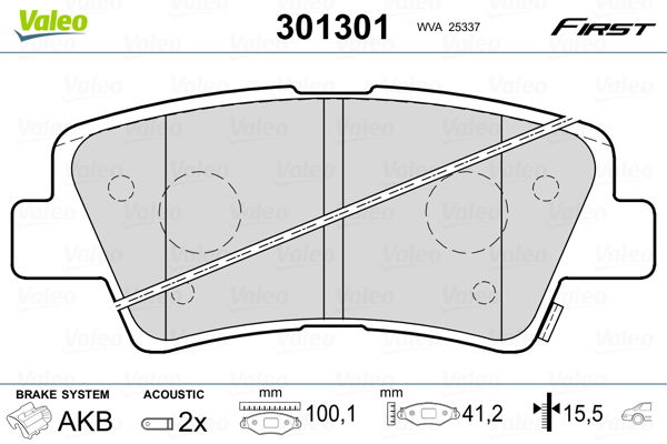 Bremsbelagsatz, Scheibenbremse Hinterachse Valeo 301301 von Valeo