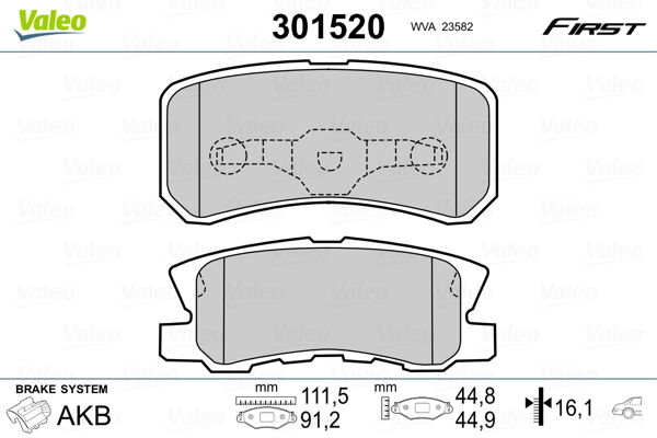 Bremsbelagsatz, Scheibenbremse Hinterachse Valeo 301520 von Valeo