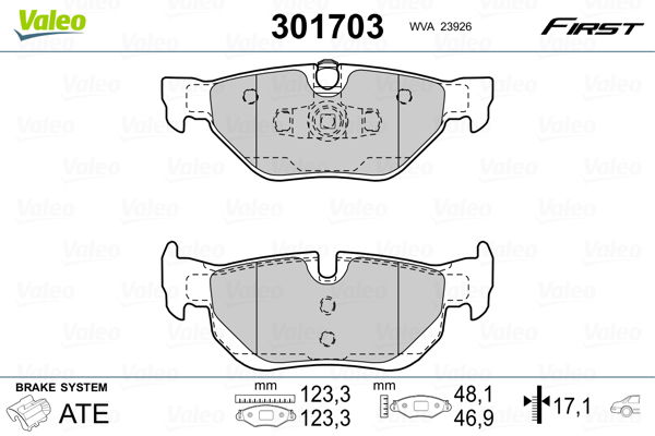 Bremsbelagsatz, Scheibenbremse Hinterachse Valeo 301703 von Valeo