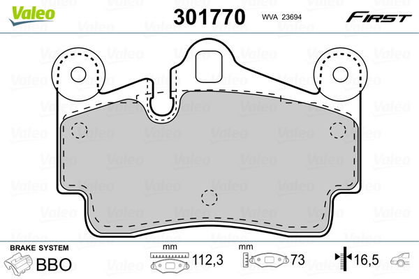 Bremsbelagsatz, Scheibenbremse Hinterachse Valeo 301770 von Valeo