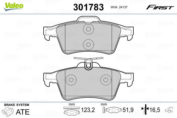 Bremsbelagsatz, Scheibenbremse Hinterachse Valeo 301783 von Valeo