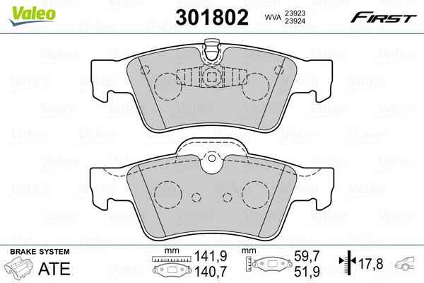 Bremsbelagsatz, Scheibenbremse Hinterachse Valeo 301802 von Valeo