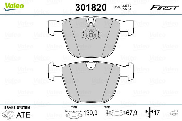 Bremsbelagsatz, Scheibenbremse Hinterachse Valeo 301820 von Valeo