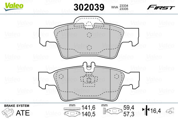 Bremsbelagsatz, Scheibenbremse Hinterachse Valeo 302039 von Valeo