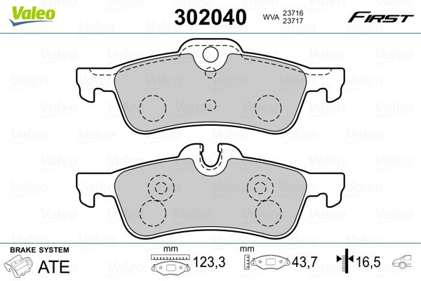 Bremsbelagsatz, Scheibenbremse Hinterachse Valeo 302040 von Valeo