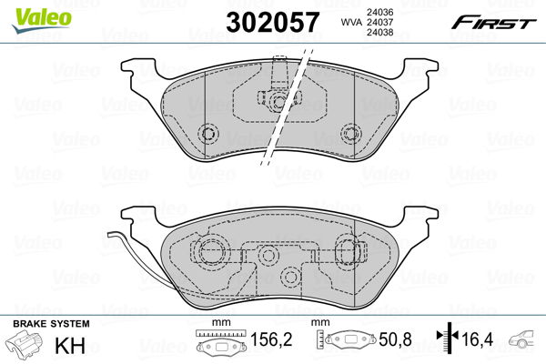 Bremsbelagsatz, Scheibenbremse Hinterachse Valeo 302057 von Valeo