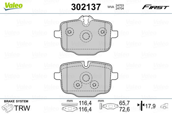 Bremsbelagsatz, Scheibenbremse Hinterachse Valeo 302137 von Valeo