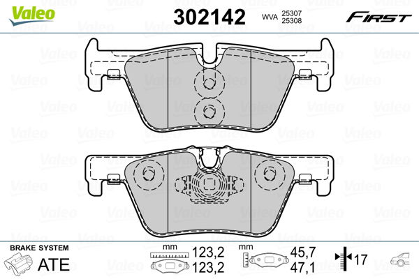 Bremsbelagsatz, Scheibenbremse Hinterachse Valeo 302142 von Valeo