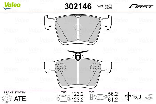 Bremsbelagsatz, Scheibenbremse Hinterachse Valeo 302146 von Valeo