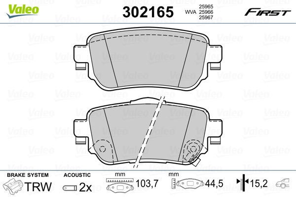 Bremsbelagsatz, Scheibenbremse Hinterachse Valeo 302165 von Valeo