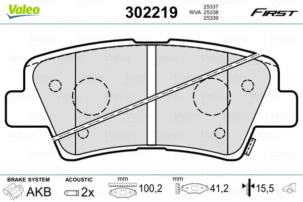 Bremsbelagsatz, Scheibenbremse Hinterachse Valeo 302219 von Valeo