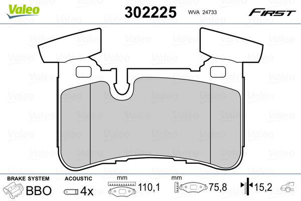 Bremsbelagsatz, Scheibenbremse Hinterachse Valeo 302225 von Valeo